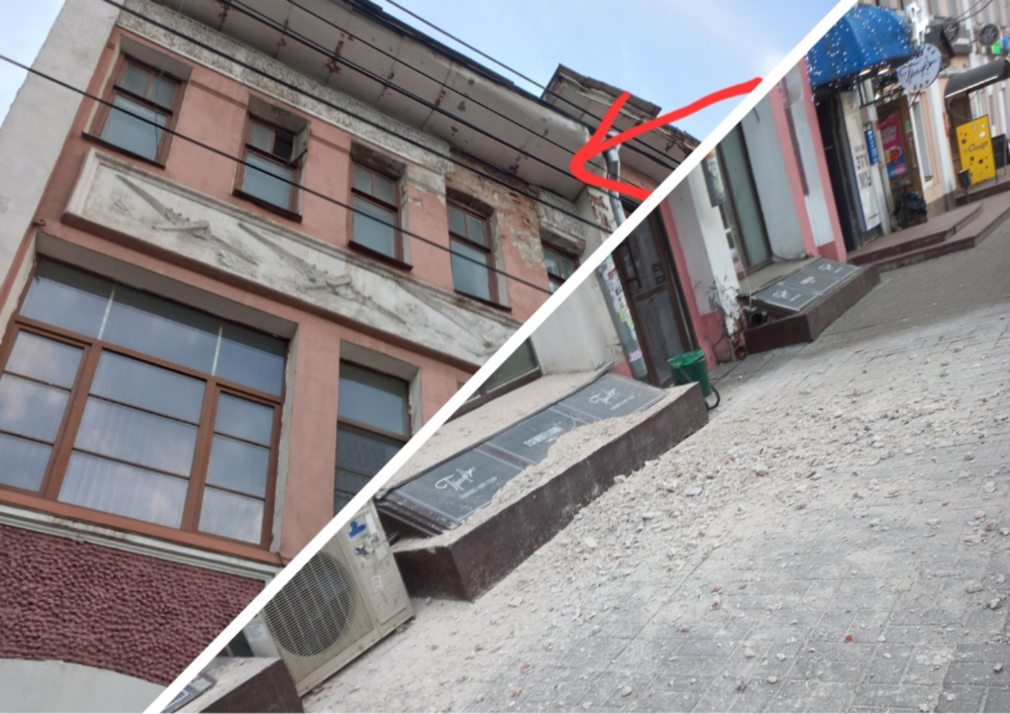 В центре Ярославля рухнувшая с фасада штукатурка чудом не покалечила людей