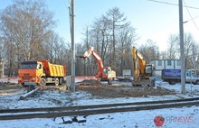 В Ярославле начались работы по устройству временного разворотного кольца трамвая. Фоторепортаж