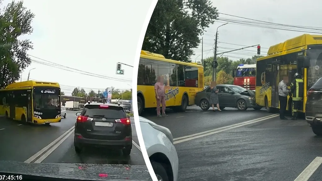 Появилось видео, как водитель Яавтобуса ушел в занос и попал в ДТП