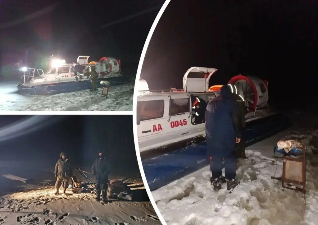На острове Святой Мох спасли застрявших на мотособаке ярославских рыбаков