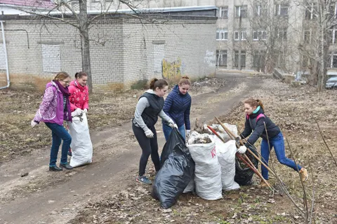 Более ста студентов вышли на субботник во Фрунзенском районе Ярославля