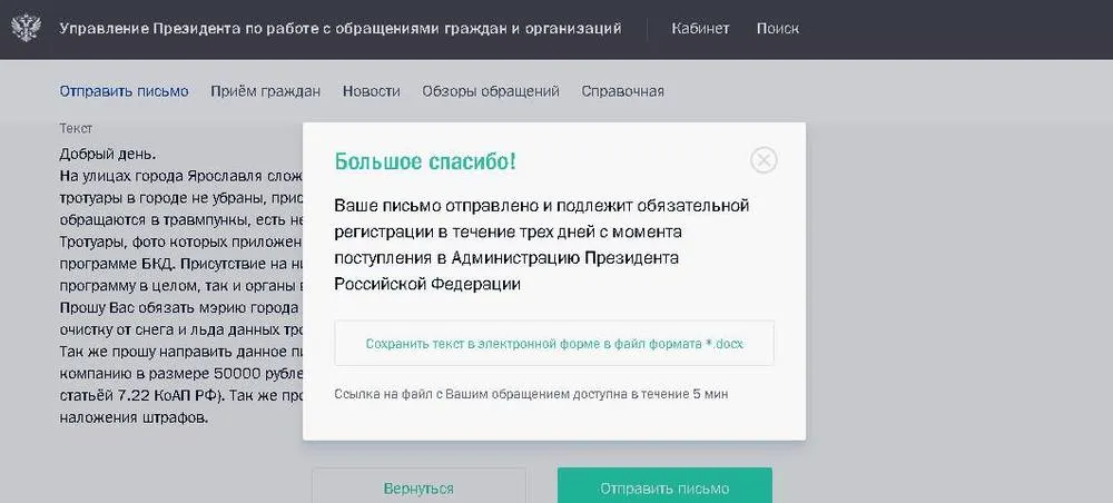 Ярославцы пожаловались на нечищеные тротуары в Администрацию Президента