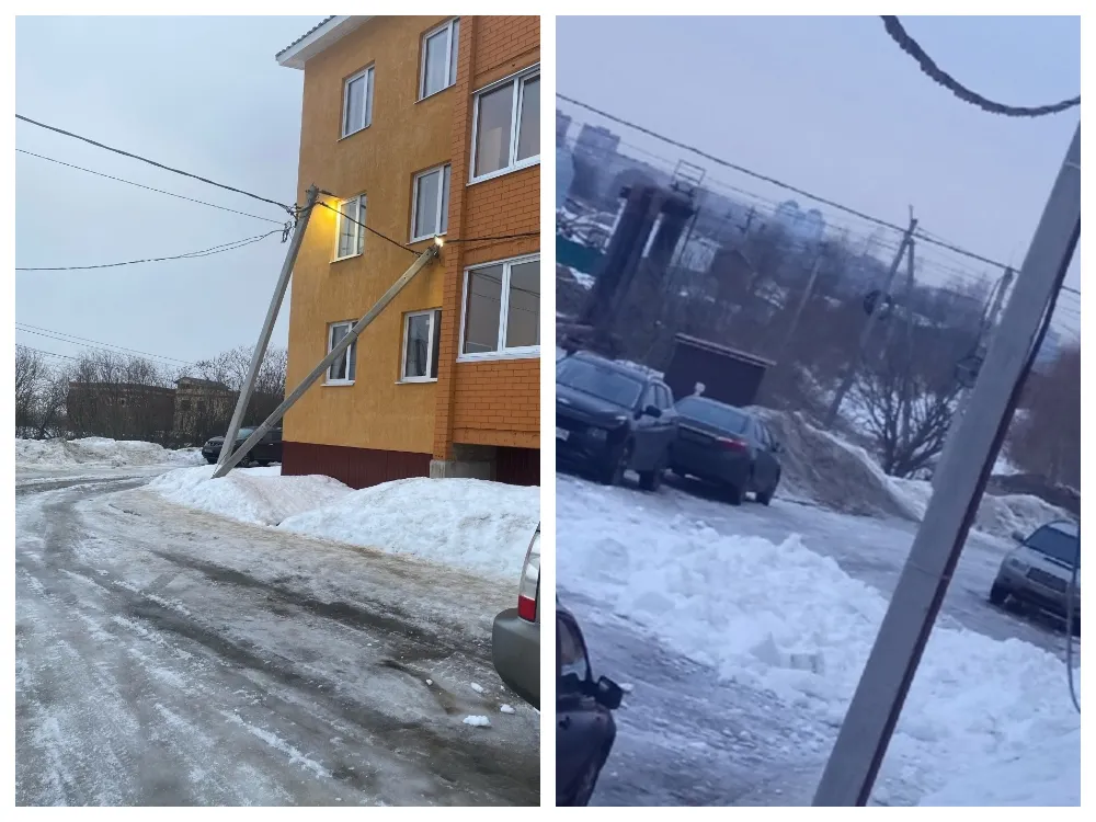 Под Ярославлем из-за снежной лавины рухнули опоры с фонарями