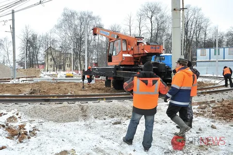 В Ярославле завершаются работы по устройству временного разворотного кольца трамвая. Фоторепортаж