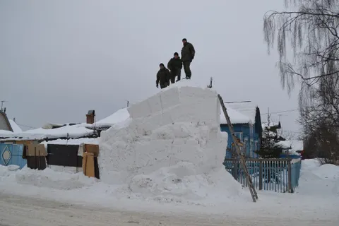 В Ярославле смастерили гигантскую собаку-горку из сугробов