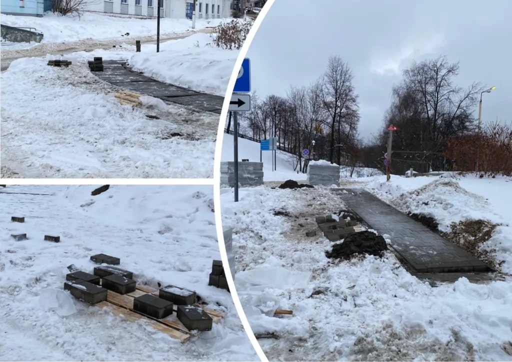 В Ярославле плитку укладывают в снег