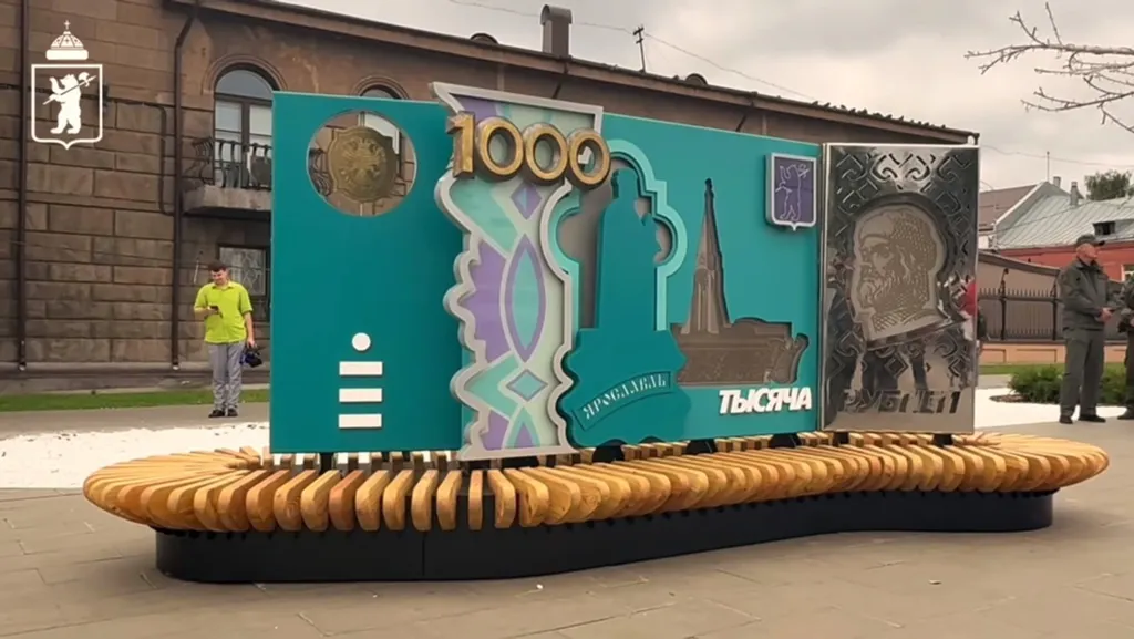 В Ярославле открыли арт-скамейку в виде тысячной купюры