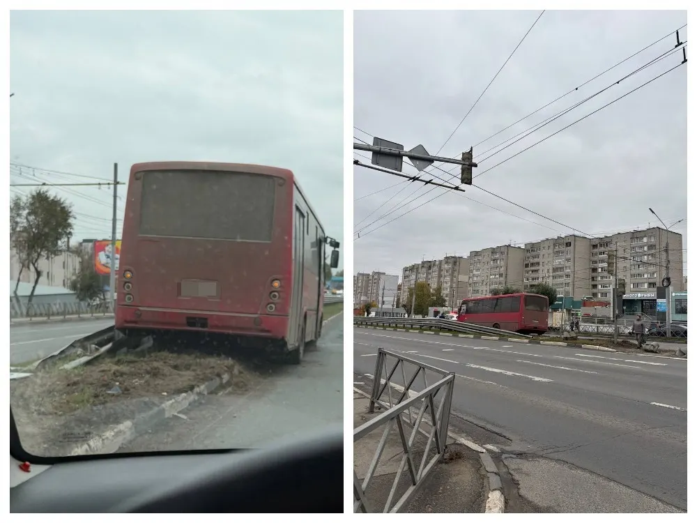 Автобус протаранил светофор на Московском проспекте в Ярославле