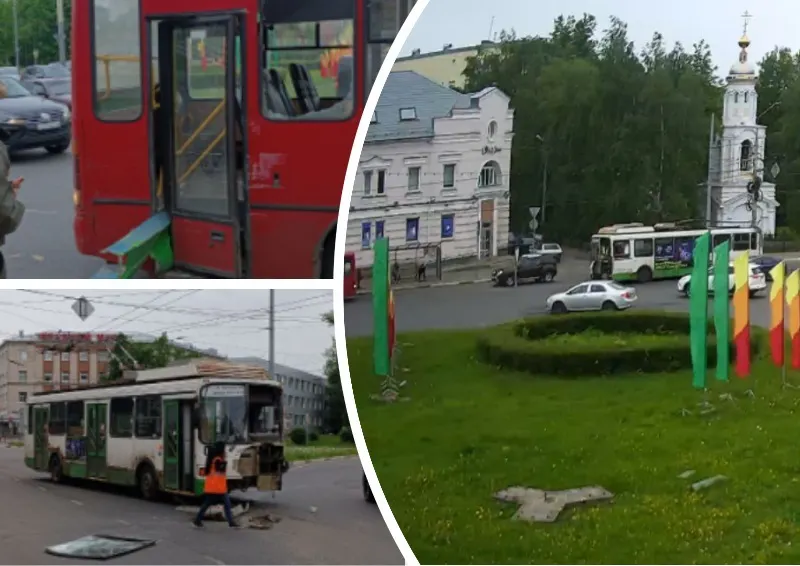 На Октябрьской площади в Ярославле столкнулись автобус и троллейбус