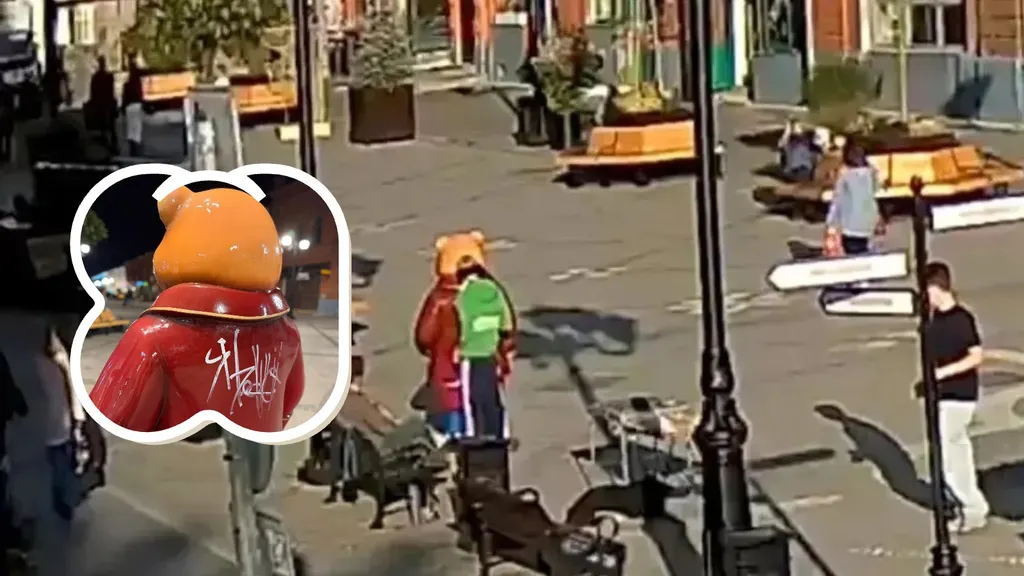 В Ярославле ищут вандала, испортившего медведя в пешеходном центре
