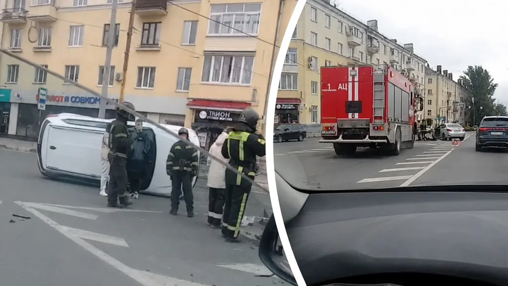 На Юбилейной площади в Ярославле перевернулась иномарка