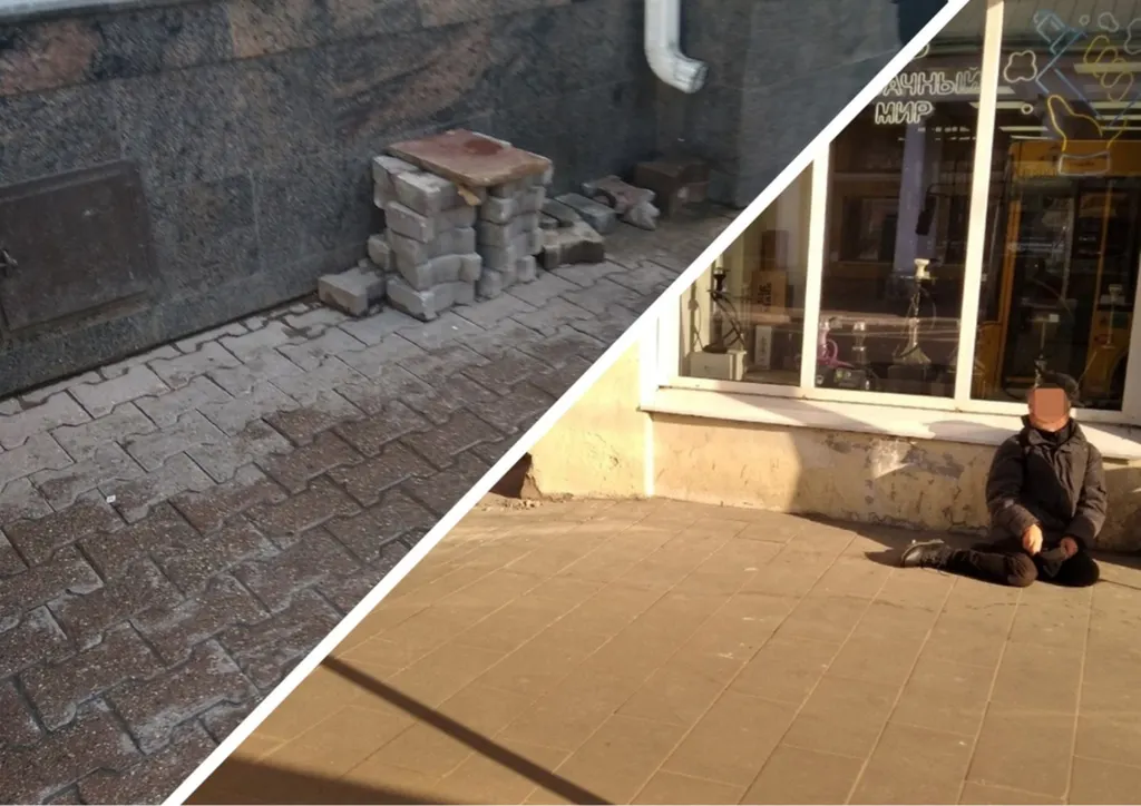 Ярославские попрошайки сделали трон из кирпичей в центре города
