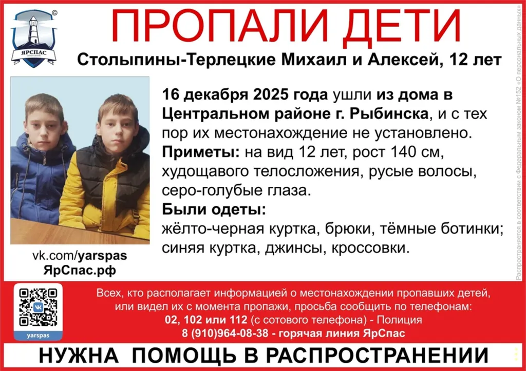 В Рыбинске второй день ищут пропавших мальчиков