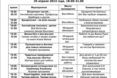 Программа Всероссийской акции «Библиосумерки - 2014» в Ярославле