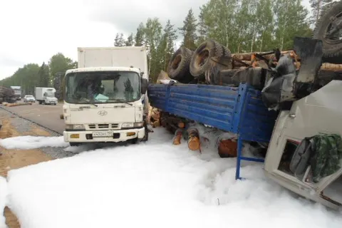 В Некрасовском районе лесовоз смял два легковых автомобиля